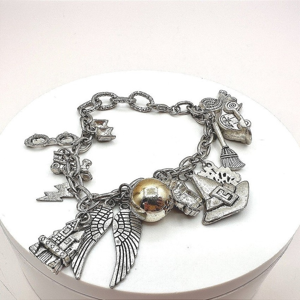 Vintage Y2K Silver Tone Harry Potter Wizard Magic Charm Bracelet Women's Jewelry
